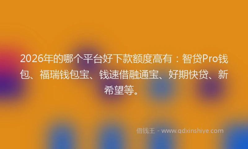 2026年的哪个平台好下款额度高有：智贷Pro钱包、福瑞钱包宝、钱速借融通宝、好期快贷、新希望等。
