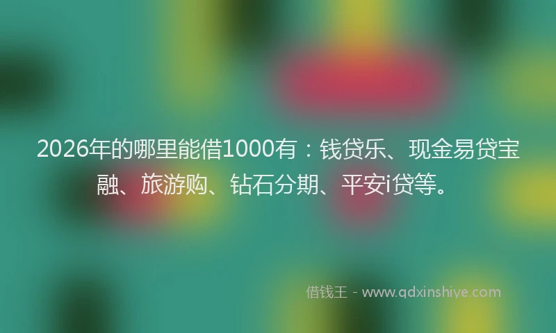 2026年的哪里能借1000有：钱贷乐、现金易贷宝融、旅游购、钻石分期、平安i贷等。