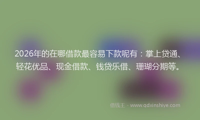 2026年的在哪借款最容易下款呢有：掌上贷通、轻花优品、现金借款、钱贷乐借、珊瑚分期等。