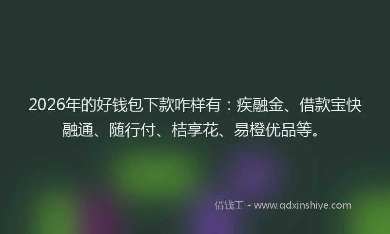 2026年的好钱包下款咋样有：疾融金、借款宝快融通、随行付、桔享花、易橙优品等。
