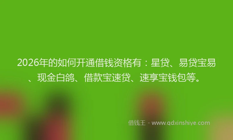 2026年的如何开通借钱资格有：星贷、易贷宝易、现金白鸽、借款宝速贷、速享宝钱包等。