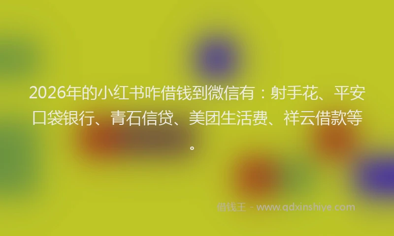 2026年的小红书咋借钱到微信有：射手花、平安口袋银行、青石信贷、美团生活费、祥云借款等。