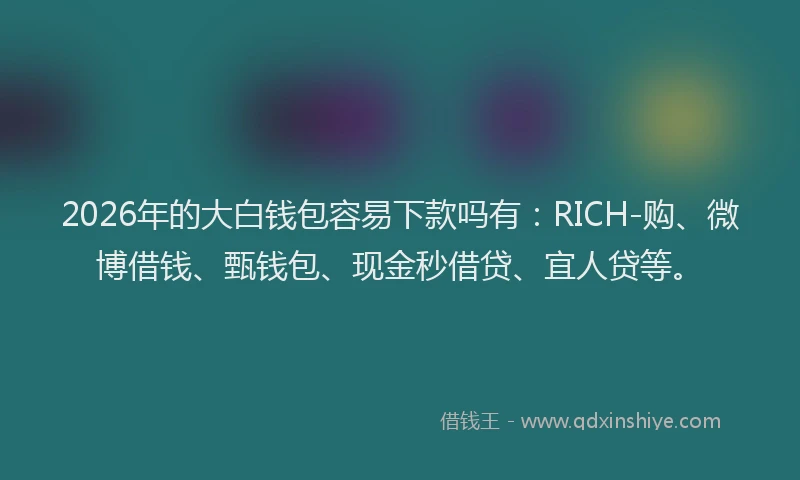 2026年的大白钱包容易下款吗有：RICH-购、微博借钱、甄钱包、现金秒借贷、宜人贷等。