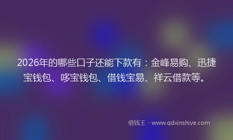 2026年的哪些口子还能下款有：金峰易购、迅捷宝钱包、哆宝钱包、借钱宝易、祥云借款等。
