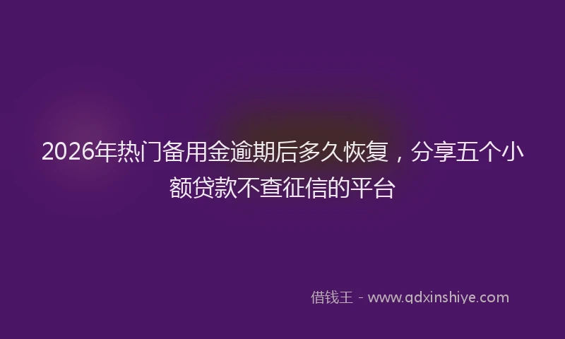2026年热门备用金逾期后多久恢复，分享五个小额贷款不查征信的平台
