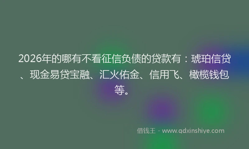 2026年的哪有不看征信负债的贷款有：琥珀信贷、现金易贷宝融、汇火佑金、信用飞、橄榄钱包等。