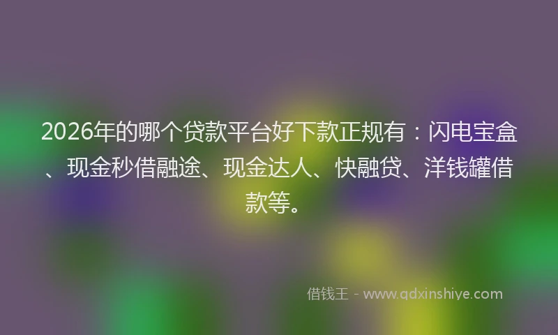 2026年的哪个贷款平台好下款正规有：闪电宝盒、现金秒借融途、现金达人、快融贷、洋钱罐借款等。