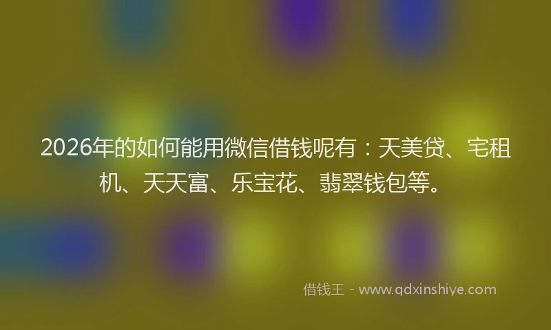 2026年的如何能用微信借钱呢有：天美贷、宅租机、天天富、乐宝花、翡翠钱包等。