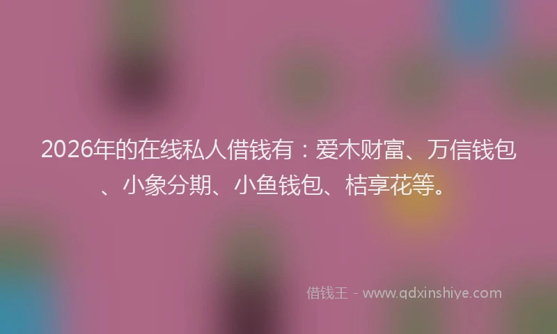2026年的在线私人借钱有：爱木财富、万信钱包、小象分期、小鱼钱包、桔享花等。