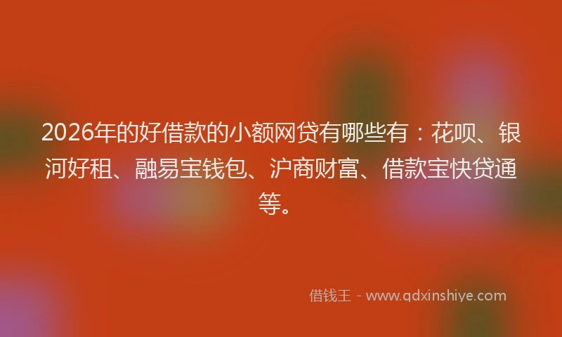 2026年的好借款的小额网贷有哪些有：花呗、银河好租、融易宝钱包、沪商财富、借款宝快贷通等。
