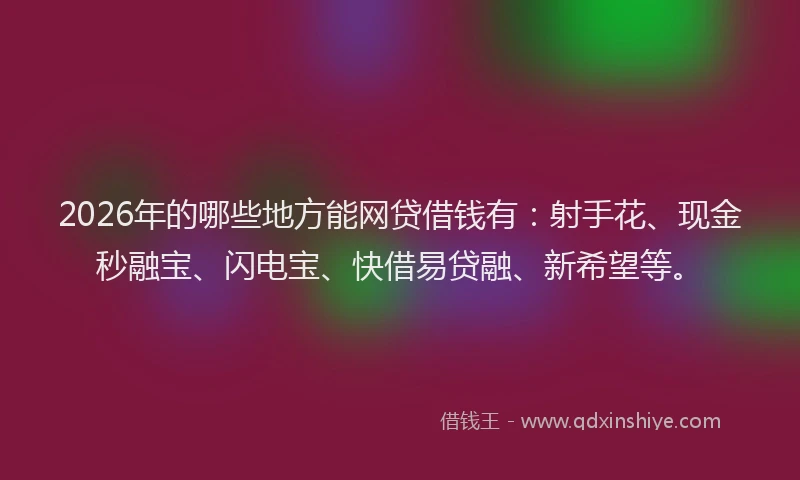 2026年的哪些地方能网贷借钱有：射手花、现金秒融宝、闪电宝、快借易贷融、新希望等。