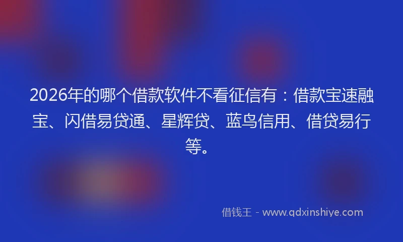 2026年的哪个借款软件不看征信有：借款宝速融宝、闪借易贷通、星辉贷、蓝鸟信用、借贷易行等。