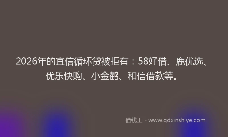 2026年的宜信循环贷被拒有：58好借、鹿优选、优乐快购、小金鹤、和信借款等。
