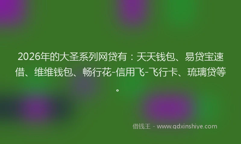 2026年的大圣系列网贷有：天天钱包、易贷宝速借、维维钱包、畅行花-信用飞-飞行卡、琉璃贷等。