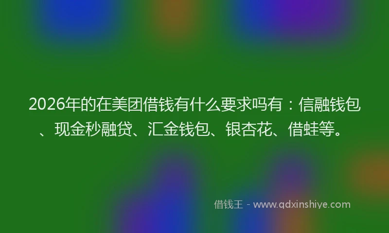 2026年的在美团借钱有什么要求吗有：信融钱包、现金秒融贷、汇金钱包、银杏花、借蛙等。