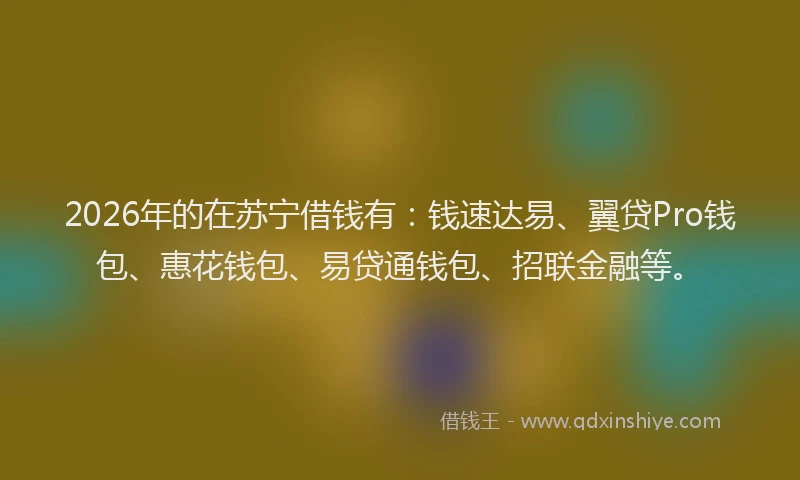 2026年的在苏宁借钱有：钱速达易、翼贷Pro钱包、惠花钱包、易贷通钱包、招联金融等。