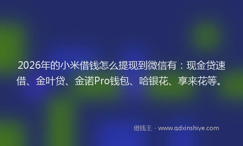 2026年的小米借钱怎么提现到微信有：现金贷速借、金叶贷、金诺Pro钱包、哈银花、享来花等。