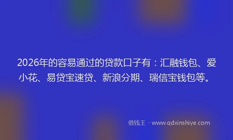 2026年的容易通过的贷款口子有:汇融钱包、爱小花、易贷宝速贷、新浪分期、瑞信宝钱包等。