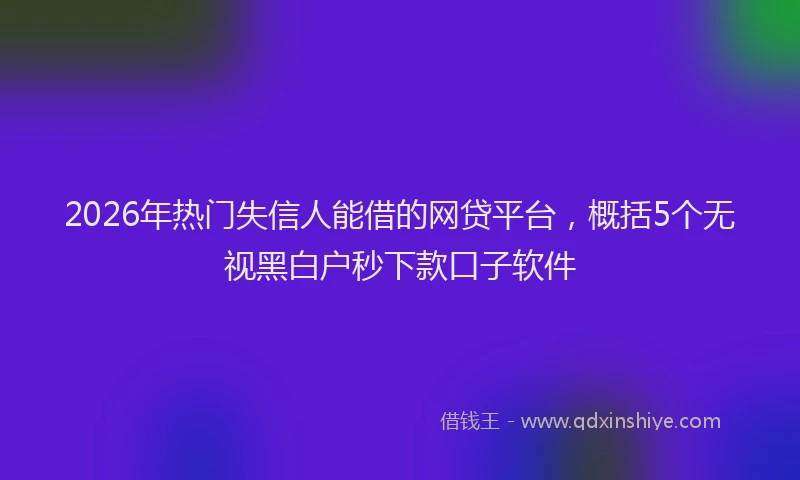 2026年热门失信人能借的网贷平台，概括5个无视黑白户秒下款口子软件