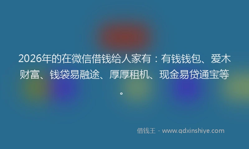 2026年的在微信借钱给人家有：有钱钱包、爱木财富、钱袋易融途、厚厚租机、现金易贷通宝等。