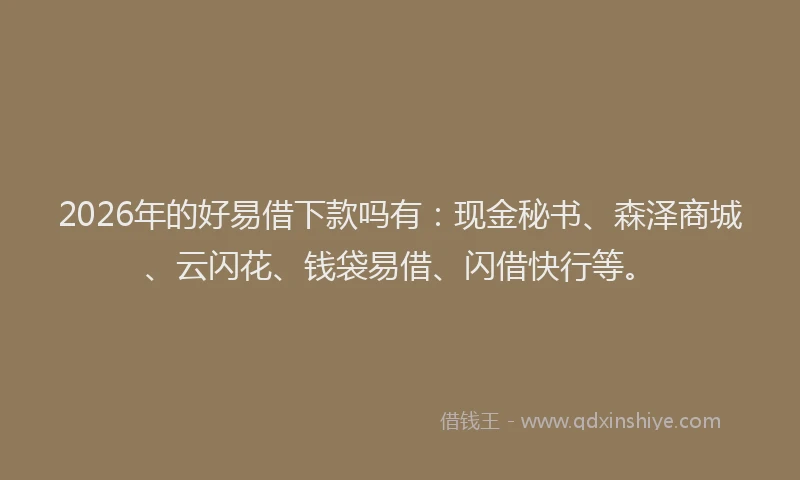 2026年的好易借下款吗有：现金秘书、森泽商城、云闪花、钱袋易借、闪借快行等。