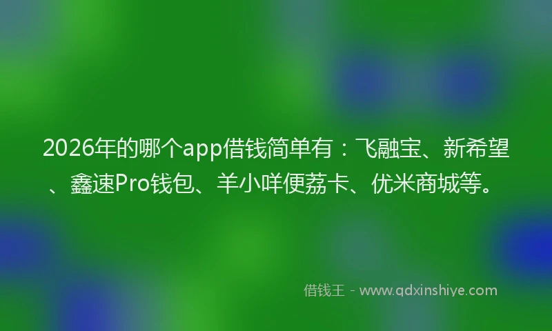 2026年的哪个app借钱简单有：飞融宝、新希望、鑫速Pro钱包、羊小咩便荔卡、优米商城等。