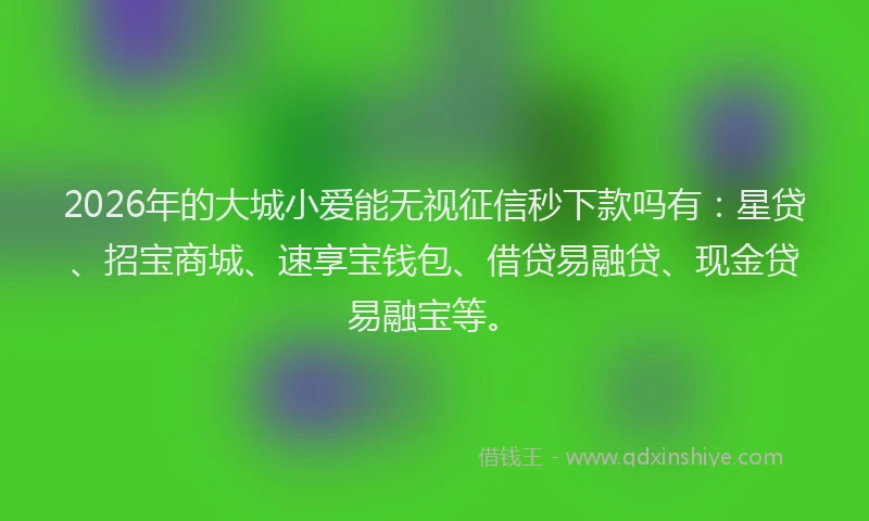 2026年的大城小爱能无视征信秒下款吗有：星贷、招宝商城、速享宝钱包、借贷易融贷、现金贷易融宝等。