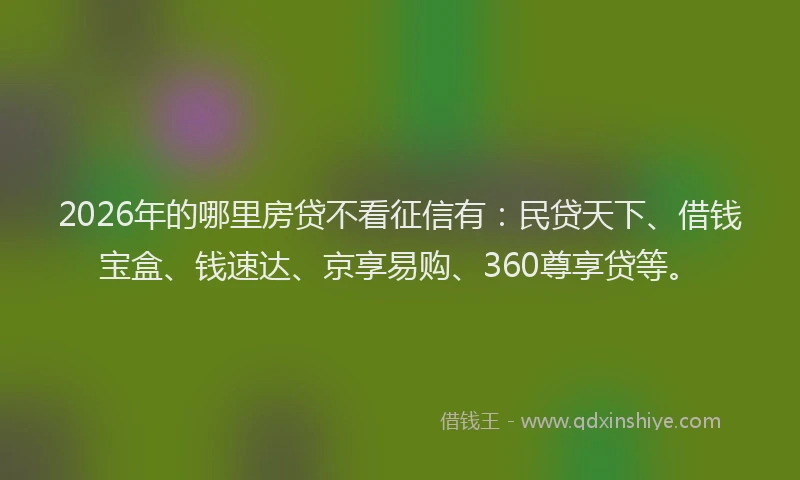 2026年的哪里房贷不看征信有：民贷天下、借钱宝盒、钱速达、京享易购、360尊享贷等。