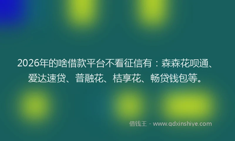 2026年的啥借款平台不看征信有：森森花呗通、爱达速贷、普融花、桔享花、畅贷钱包等。
