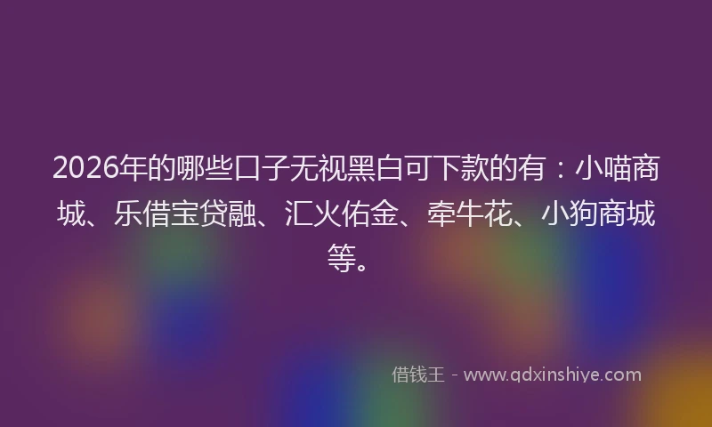 2026年的哪些口子无视黑白可下款的有：小喵商城、乐借宝贷融、汇火佑金、牵牛花、小狗商城等。