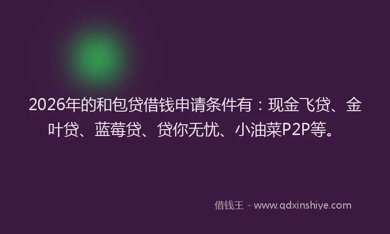 2026年的和包贷借钱申请条件有：现金飞贷、金叶贷、蓝莓贷、贷你无忧、小油菜P2P等。