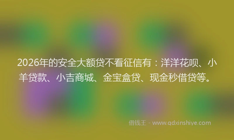 2026年的安全大额贷不看征信有：洋洋花呗、小羊贷款、小吉商城、金宝盒贷、现金秒借贷等。
