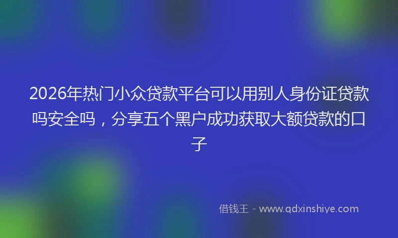 2026年热门小众贷款平台可以用别人身份证贷款吗安全吗,分享五个黑户成功获取大额贷款的口子