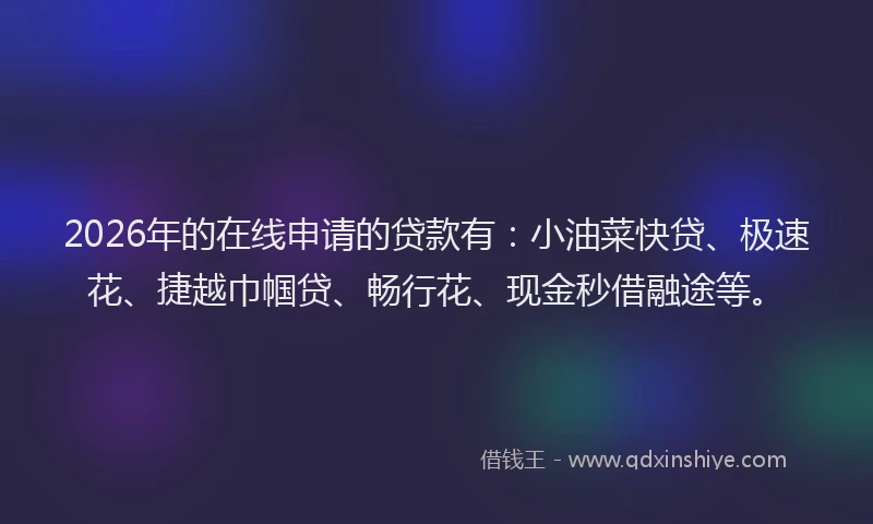 2026年的在线申请的贷款有：小油菜快贷、极速花、捷越巾帼贷、畅行花、现金秒借融途等。