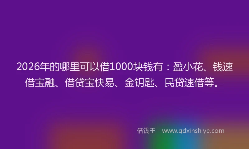 2026年的哪里可以借1000块钱有：盈小花、钱速借宝融、借贷宝快易、金钥匙、民贷速借等。