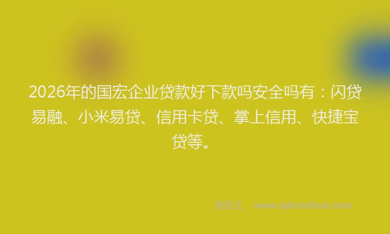 2026年的国宏企业贷款好下款吗安全吗有：闪贷易融、小米易贷、信用卡贷、掌上信用、快捷宝贷等。