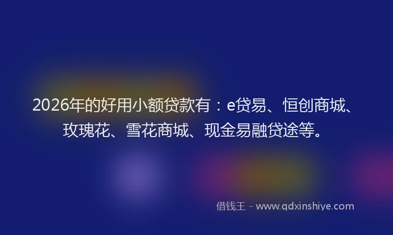 2026年的好用小额贷款有：e贷易、恒创商城、玫瑰花、雪花商城、现金易融贷途等。