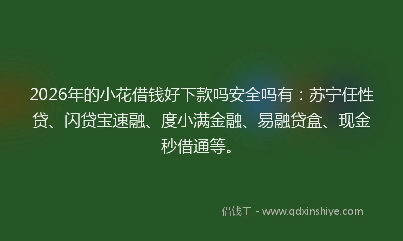 2026年的小花借钱好下款吗安全吗有：苏宁任性贷、闪贷宝速融、度小满金融、易融贷盒、现金秒借通等。
