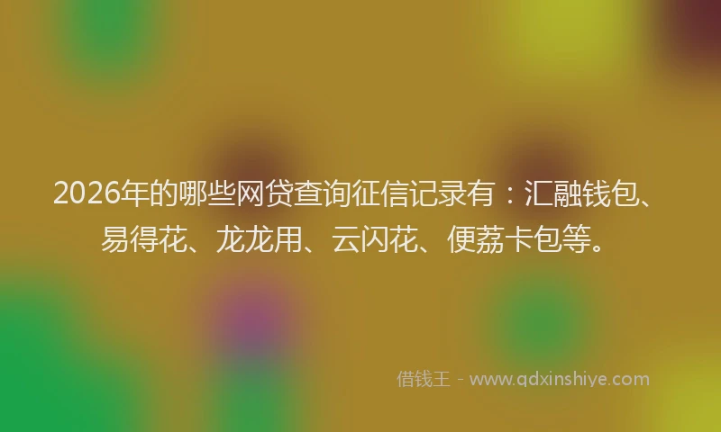 2026年的哪些网贷查询征信记录有：汇融钱包、易得花、龙龙用、云闪花、便荔卡包等。