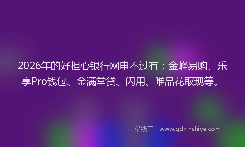 2026年的好担心银行网申不过有：金峰易购、乐享Pro钱包、金满堂贷、闪用、唯品花取现等。
