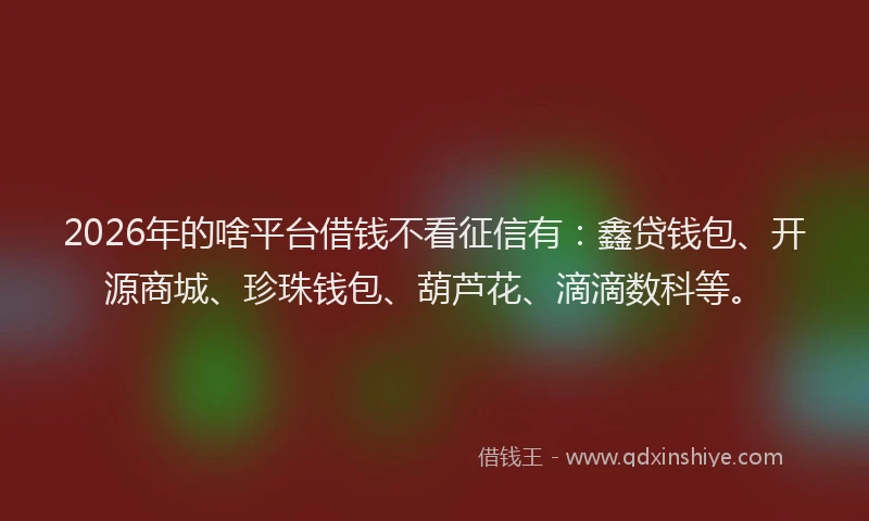 2026年的啥平台借钱不看征信有：鑫贷钱包、开源商城、珍珠钱包、葫芦花、滴滴数科等。