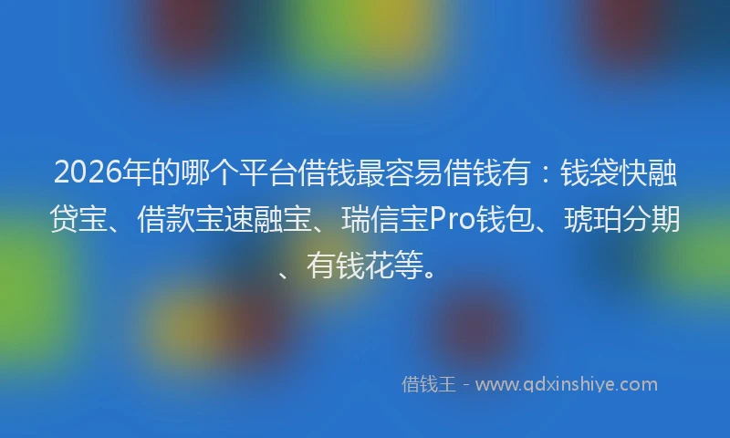 2026年的哪个平台借钱最容易借钱有：钱袋快融贷宝、借款宝速融宝、瑞信宝Pro钱包、琥珀分期、有钱花等。