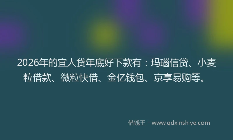 2026年的宜人贷年底好下款有：玛瑙信贷、小麦粒借款、微粒快借、金亿钱包、京享易购等。