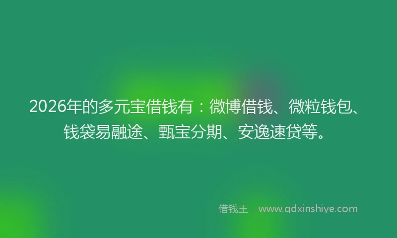 2026年的多元宝借钱有：微博借钱、微粒钱包、钱袋易融途、甄宝分期、安逸速贷等。