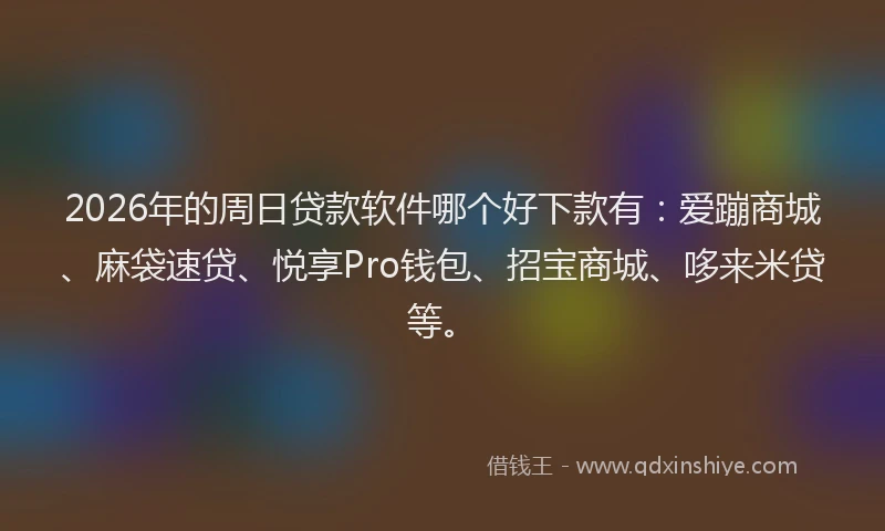 2026年的周日贷款软件哪个好下款有：爱蹦商城、麻袋速贷、悦享Pro钱包、招宝商城、哆来米贷等。