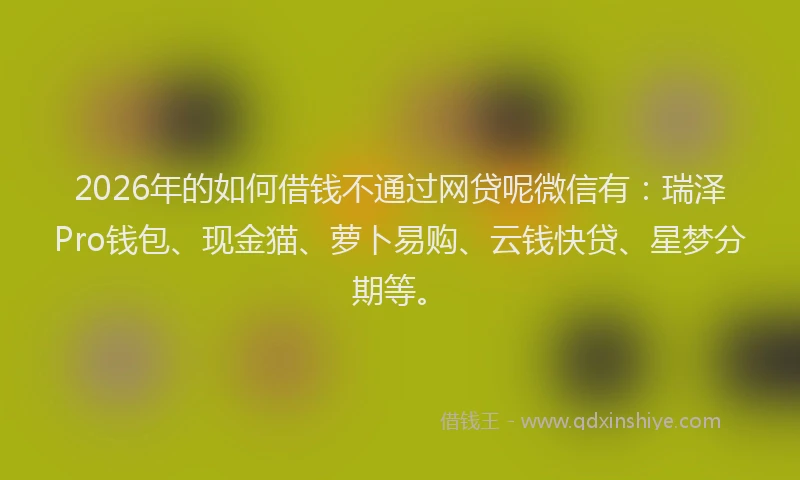 2026年的如何借钱不通过网贷呢微信有：瑞泽Pro钱包、现金猫、萝卜易购、云钱快贷、星梦分期等。