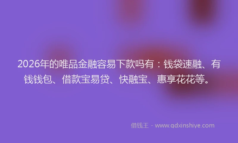 2026年的唯品金融容易下款吗有：钱袋速融、有钱钱包、借款宝易贷、快融宝、惠享花花等。