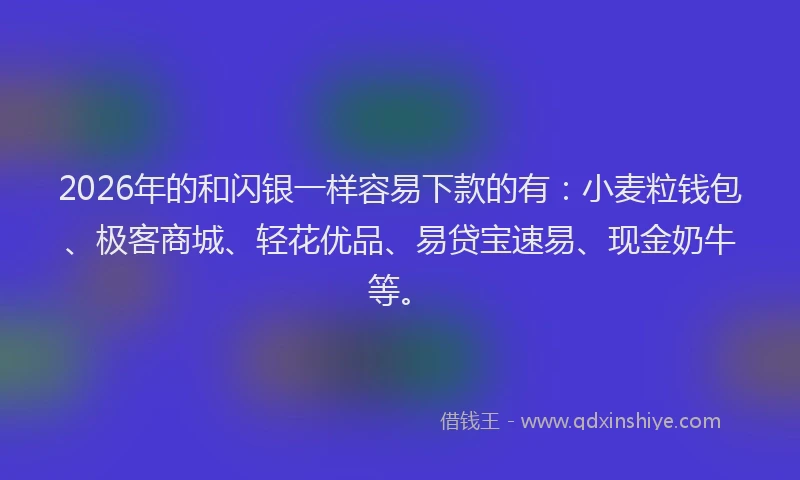 2026年的和闪银一样容易下款的有：小麦粒钱包、极客商城、轻花优品、易贷宝速易、现金奶牛等。