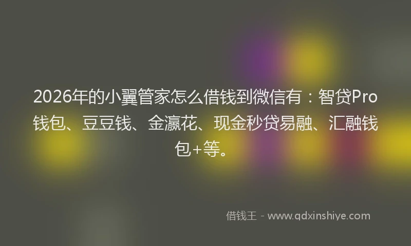 2026年的小翼管家怎么借钱到微信有：智贷Pro钱包、豆豆钱、金瀛花、现金秒贷易融、汇融钱包+等。