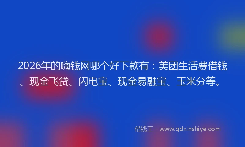 2026年的嗨钱网哪个好下款有：美团生活费借钱、现金飞贷、闪电宝、现金易融宝、玉米分等。